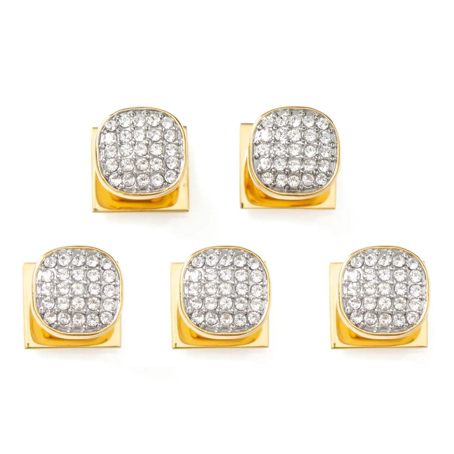 Stainless Steel Gold Plated White Pave Crystal 5-Studs - Cufflinks.com - Flyclothing LLC