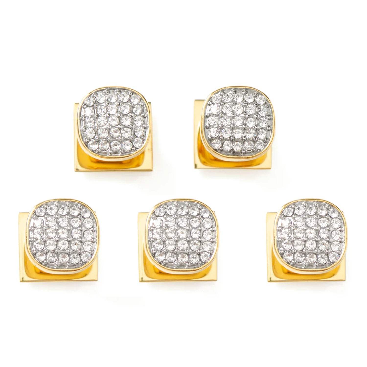 Stainless Steel Gold Plated White Pave Crystal 5-Studs - Cufflinks.com - Flyclothing LLC