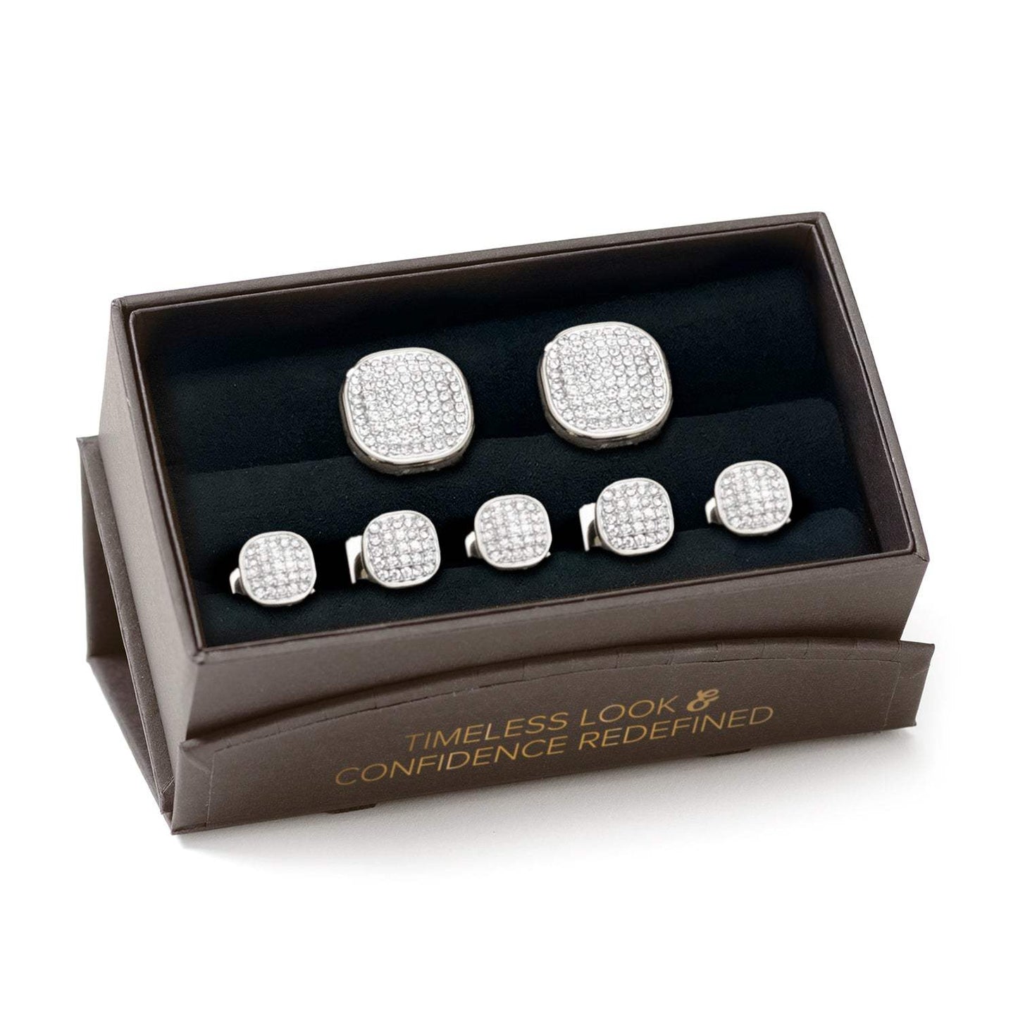 White Pave Crystal 5-Stud Set - Cufflinks.com - Flyclothing LLC