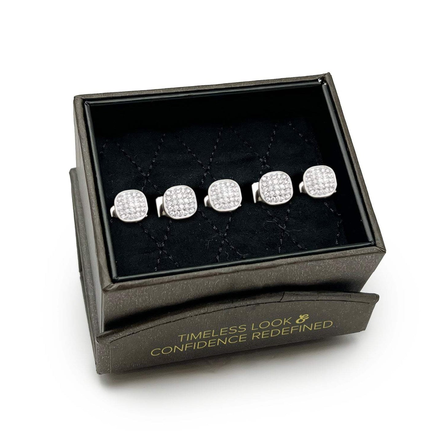 Stainless Steel White Pave Crystal 5-Studs - Cufflinks.com - Flyclothing LLC