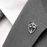 Stainless Steel Cross Shield Lapel Pin - Cufflinks.com - Flyclothing LLC