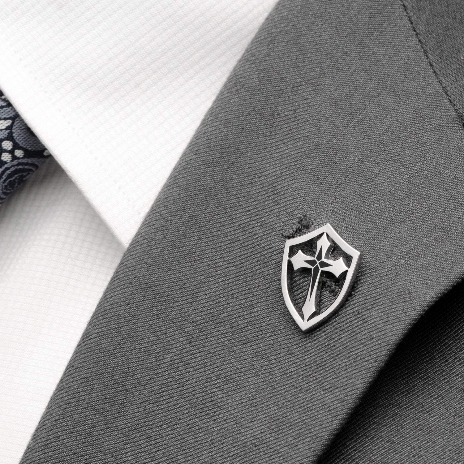 Stainless Steel Cross Shield Lapel Pin - Cufflinks.com - Flyclothing LLC