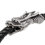 Dragon Head Braided Black Leather Bracelet with Magnetic Closure - Cufflinks.com - Flyclothing LLC