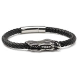 Dragon Head Braided Black Leather Bracelet with Magnetic Closure - Cufflinks.com - Flyclothing LLC