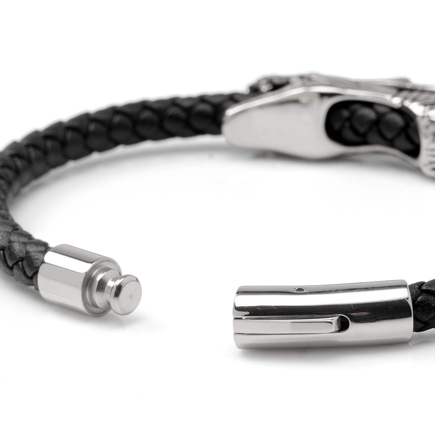 Dragon Head Braided Black Leather Bracelet with Magnetic Closure - Cufflinks.com - Flyclothing LLC