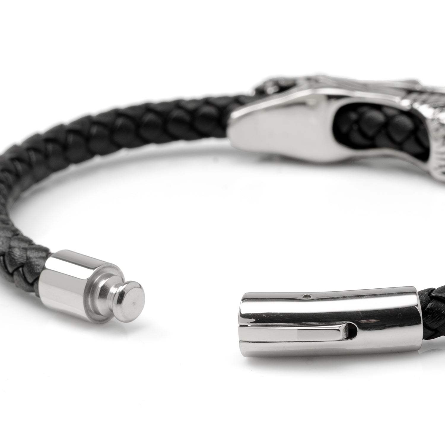 Dragon Head Braided Black Leather Bracelet with Magnetic Closure - Cufflinks.com - Flyclothing LLC