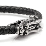 Dragon Head Braided Black Leather Bracelet with Magnetic Closure - Cufflinks.com - Flyclothing LLC