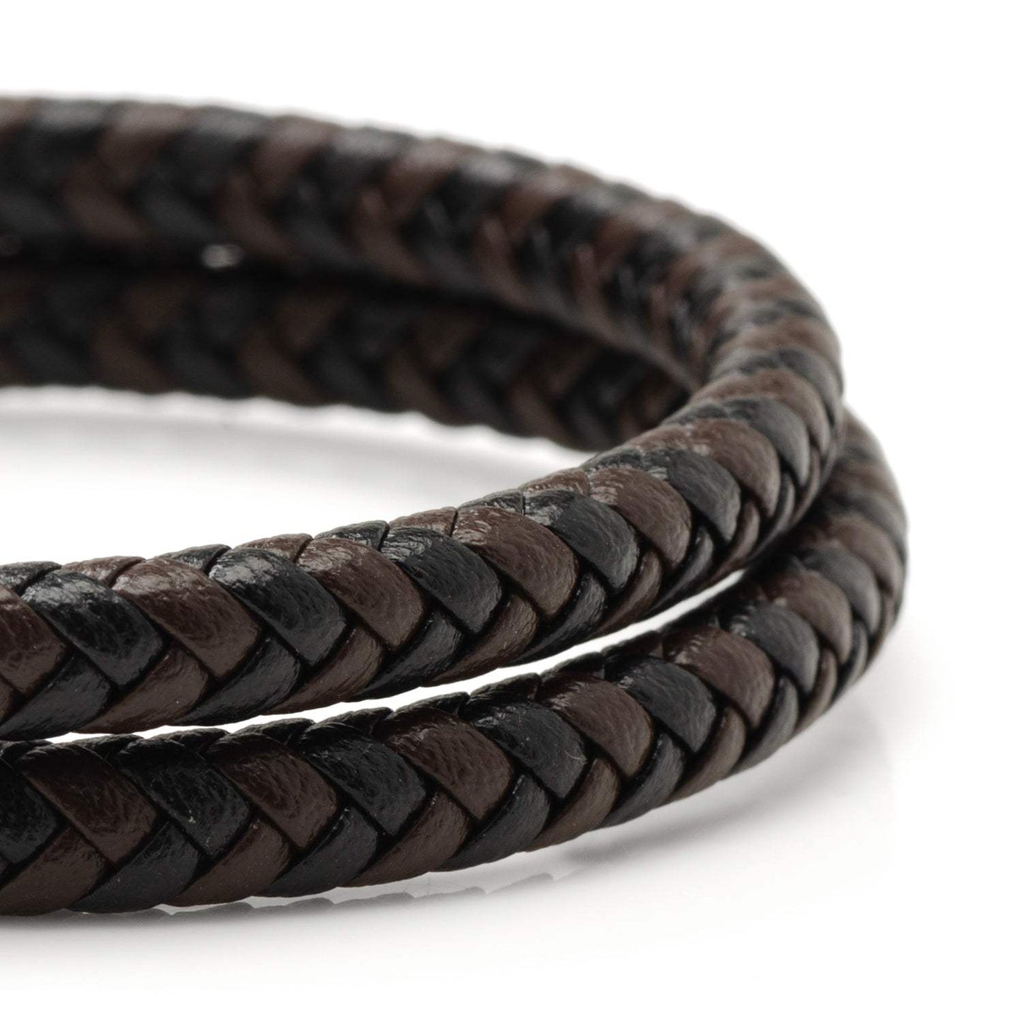 Black and Brown Braided Leather Bracelet with Gunmetal Stainless Steel Magnetic Clasp - Cufflinks.com - Flyclothing LLC