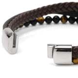 Stainless Steel Stacked Brown Leather Bracelet with Tigers Eye - Cufflinks.com - Flyclothing LLC