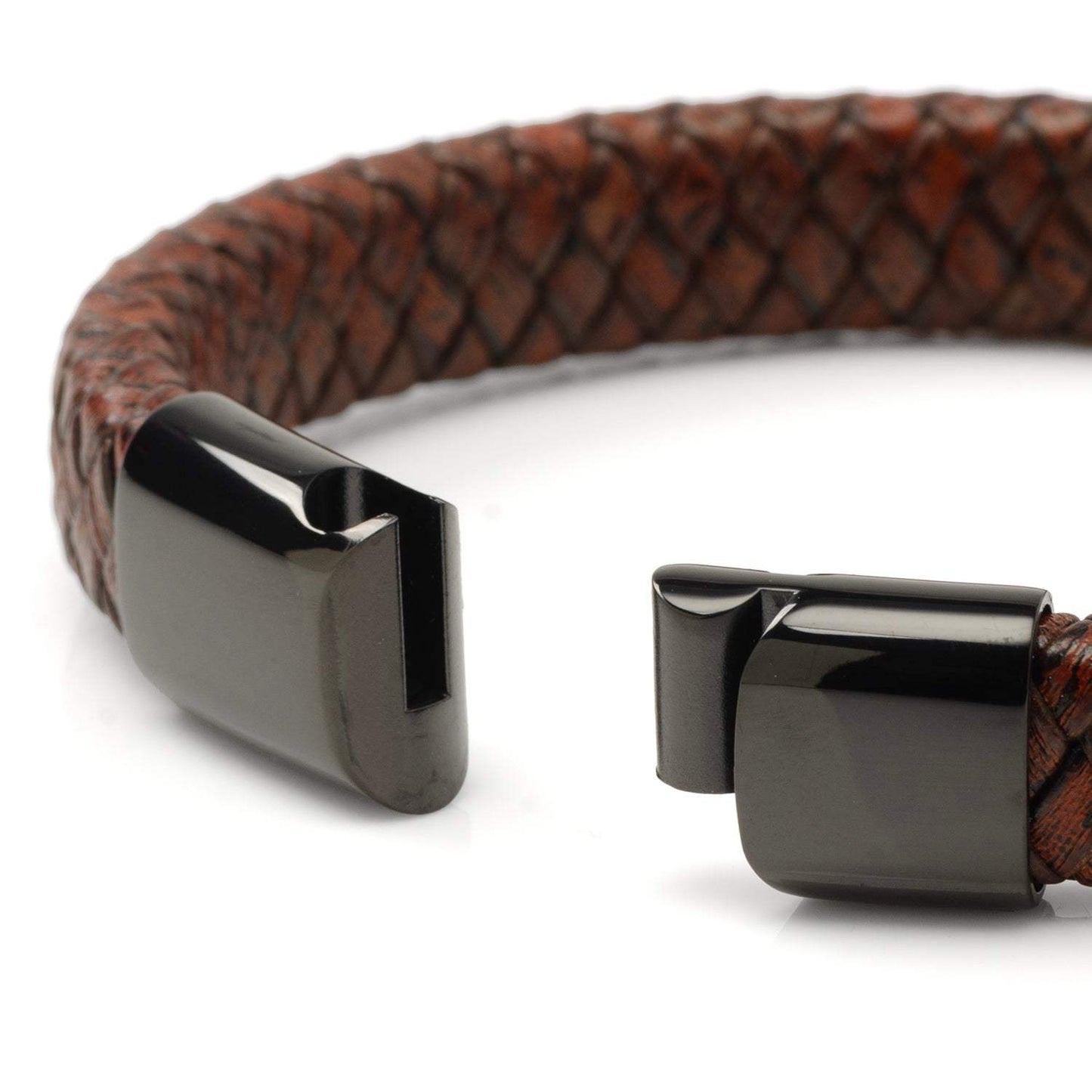 Red Brown Braided Leather Bracelet with Gunmetal Stainless Steel Magnetic Clasp - Cufflinks.com - Flyclothing LLC