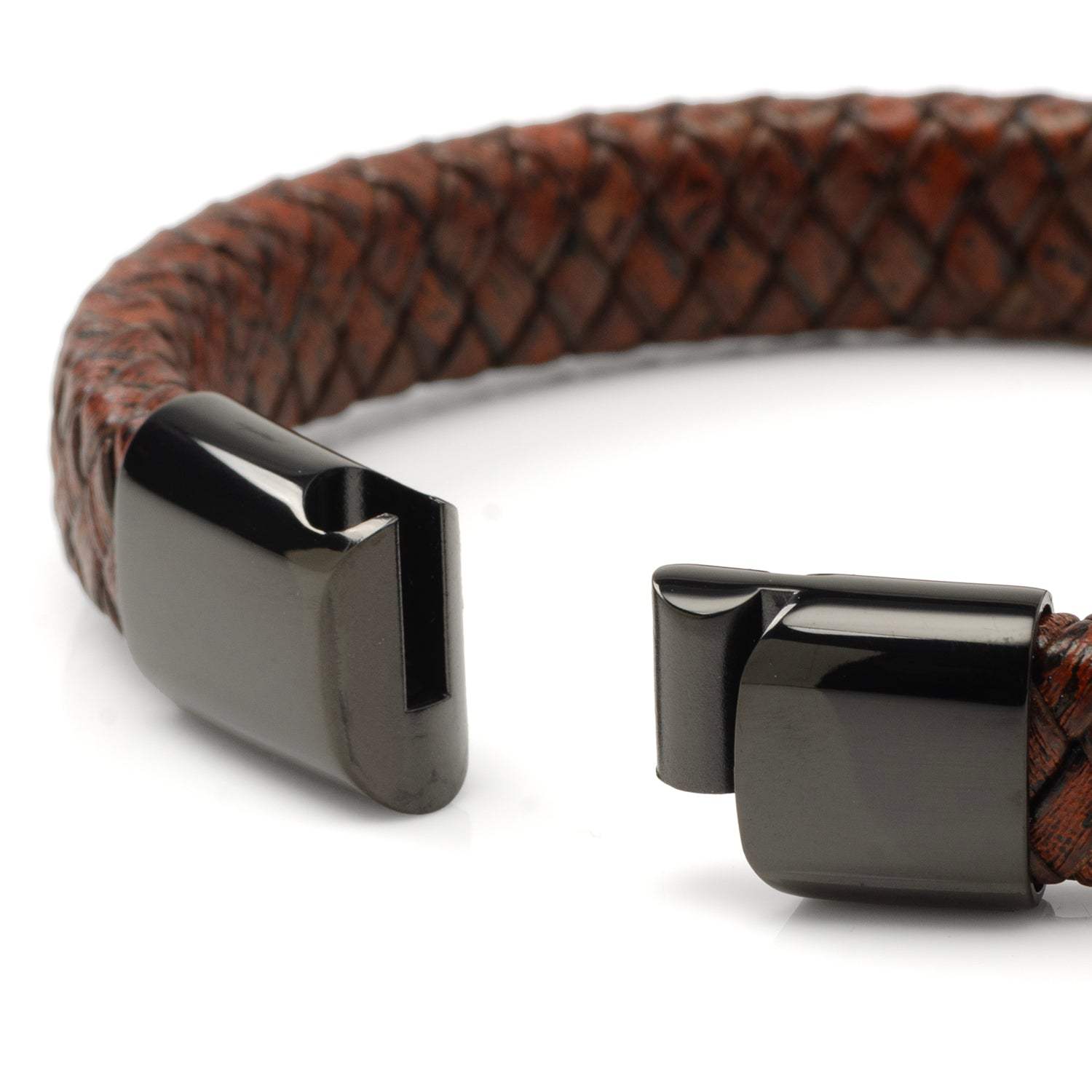 Red Brown Braided Leather Bracelet with Gunmetal Stainless Steel Magnetic Clasp - Cufflinks.com - Flyclothing LLC