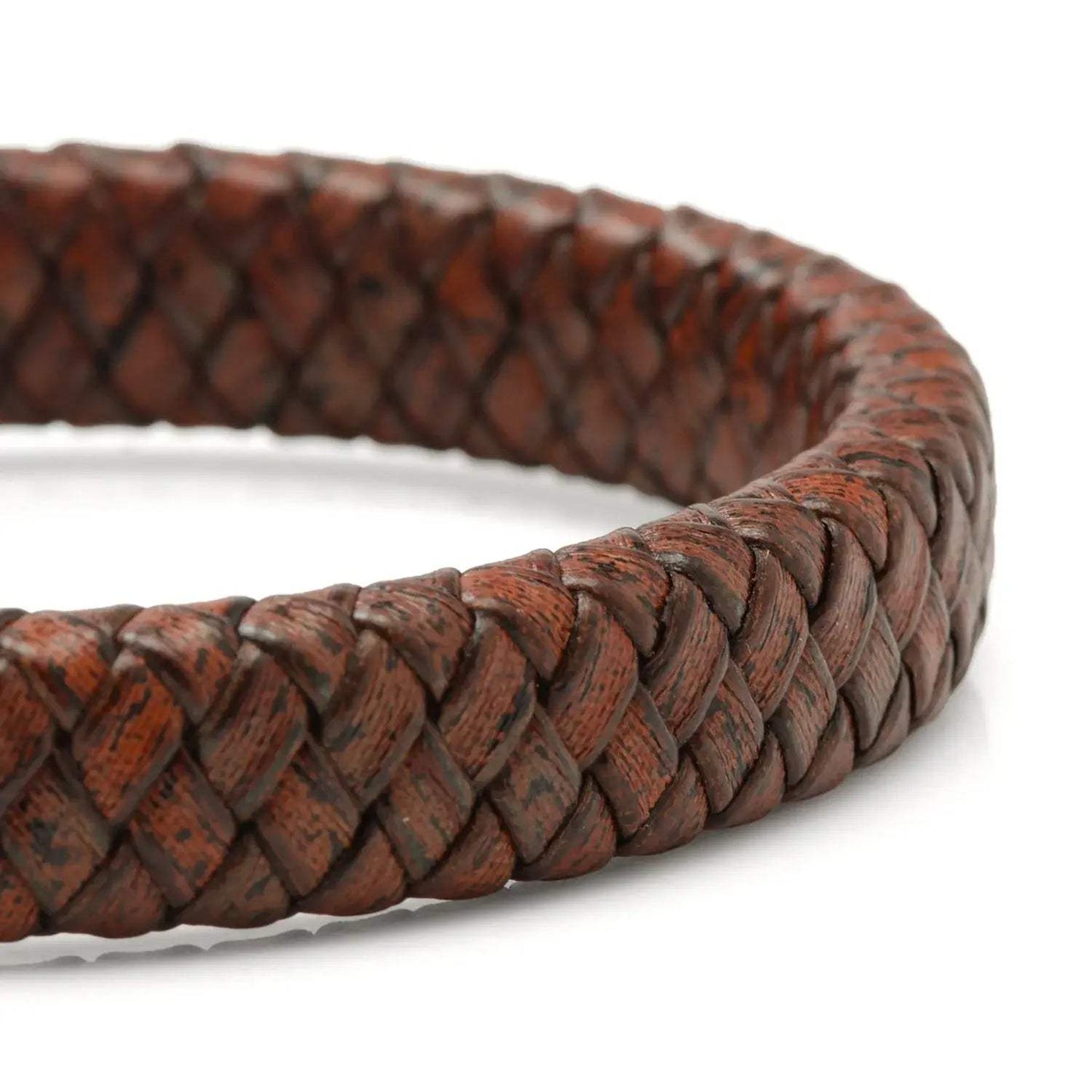 Red Brown Braided Leather Bracelet with Gunmetal Stainless Steel Magnetic Clasp - Cufflinks.com - Flyclothing LLC