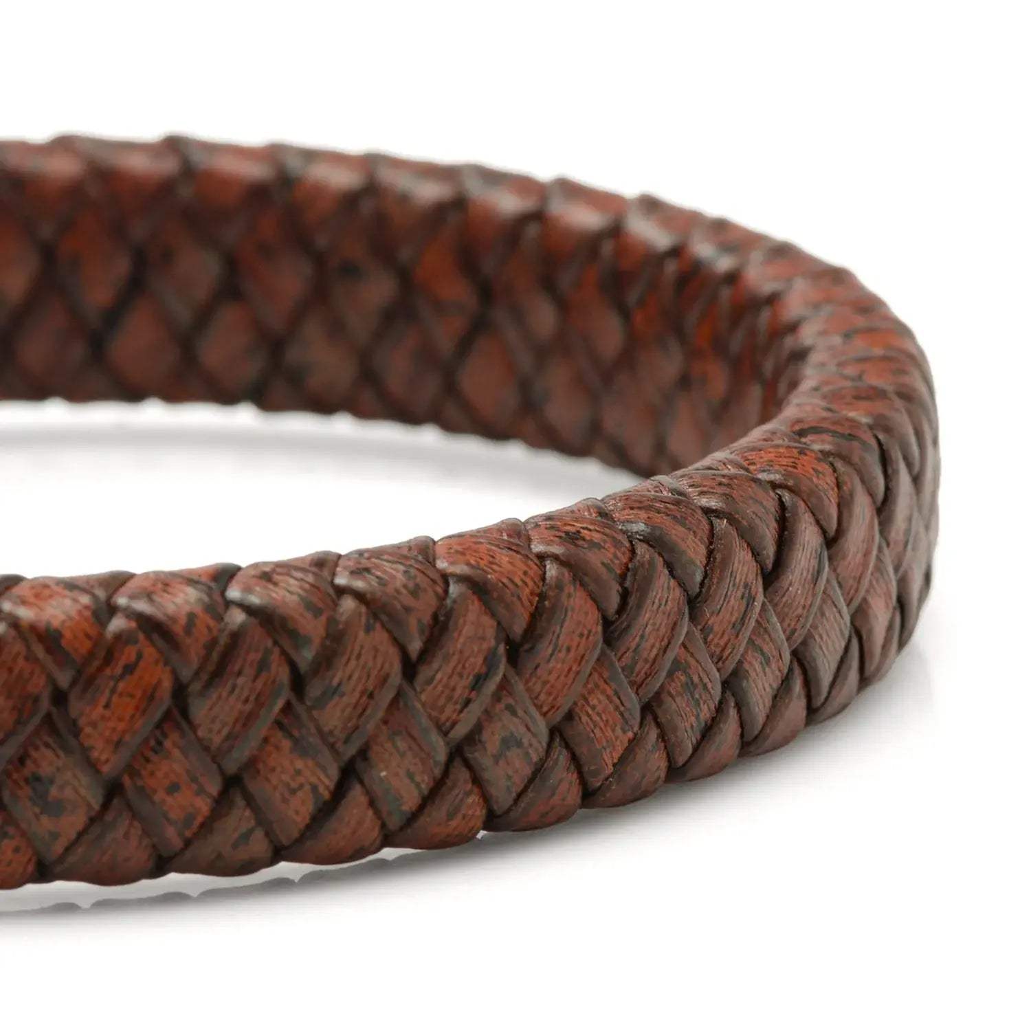 Red Brown Braided Leather Bracelet with Gunmetal Stainless Steel Magnetic Clasp - Cufflinks.com - Flyclothing LLC