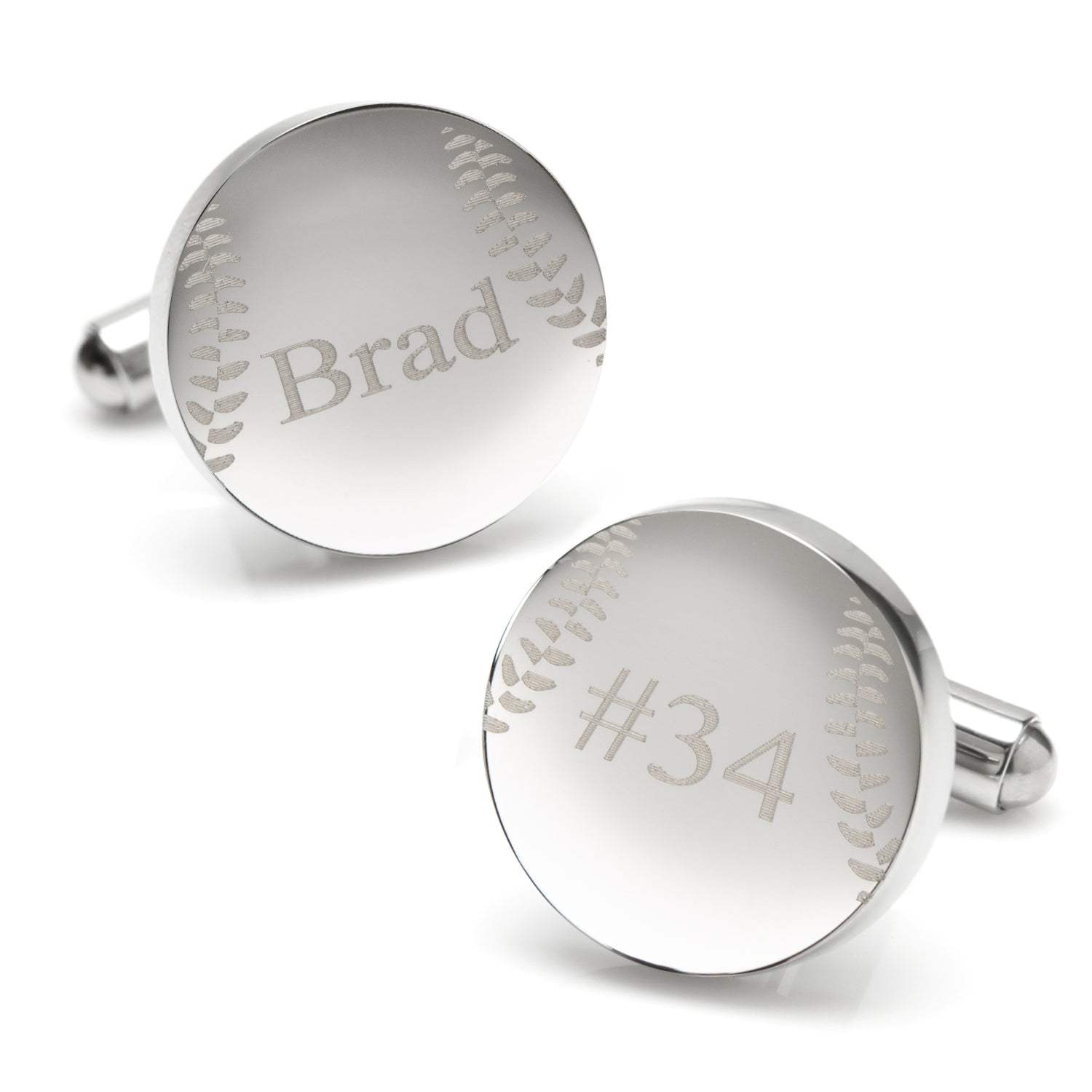 Stainless Steel Engravable Baseball Cufflinks - Cufflinks.com - Flyclothing LLC