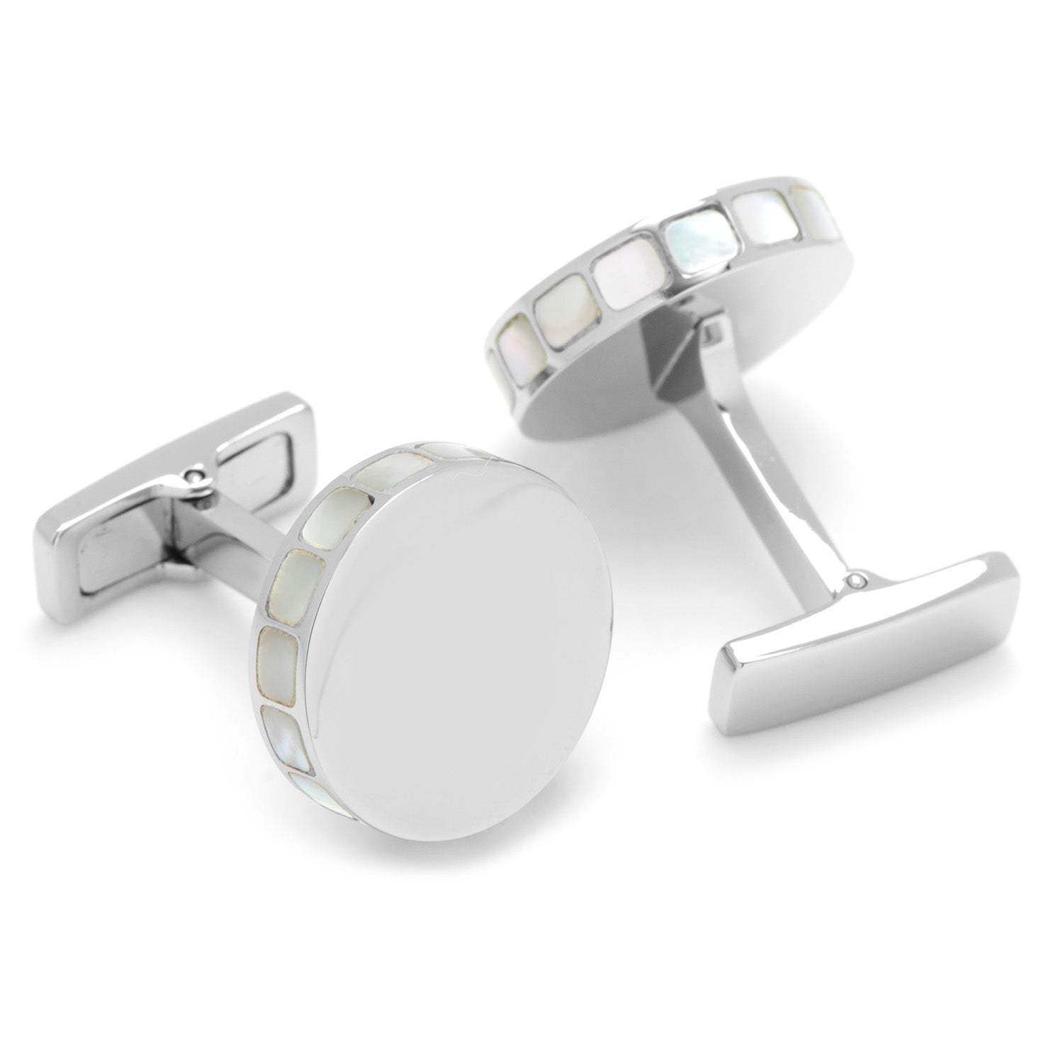 Stainless Steel Mother of Pearl Mosaic Engravable Cufflinks - Cufflinks.com - Flyclothing LLC
