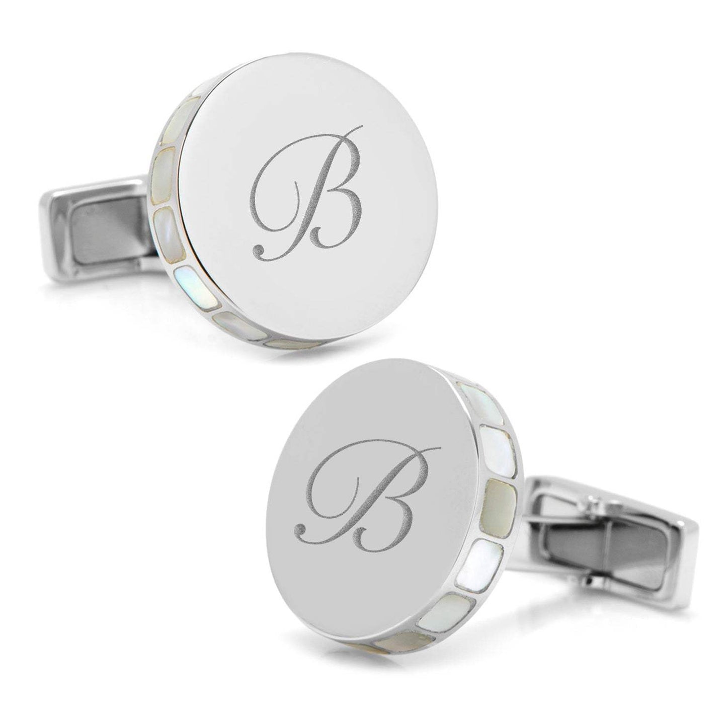 Stainless Steel Mother of Pearl Mosaic Engravable Cufflinks - Cufflinks.com - Flyclothing LLC