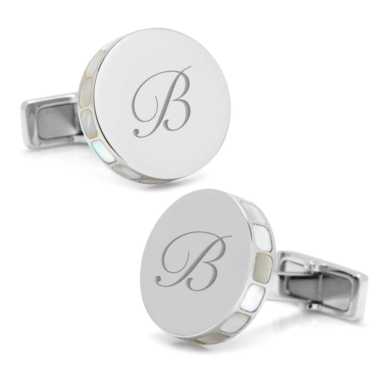 Stainless Steel Mother of Pearl Mosaic Engravable Cufflinks - Cufflinks.com - Flyclothing LLC