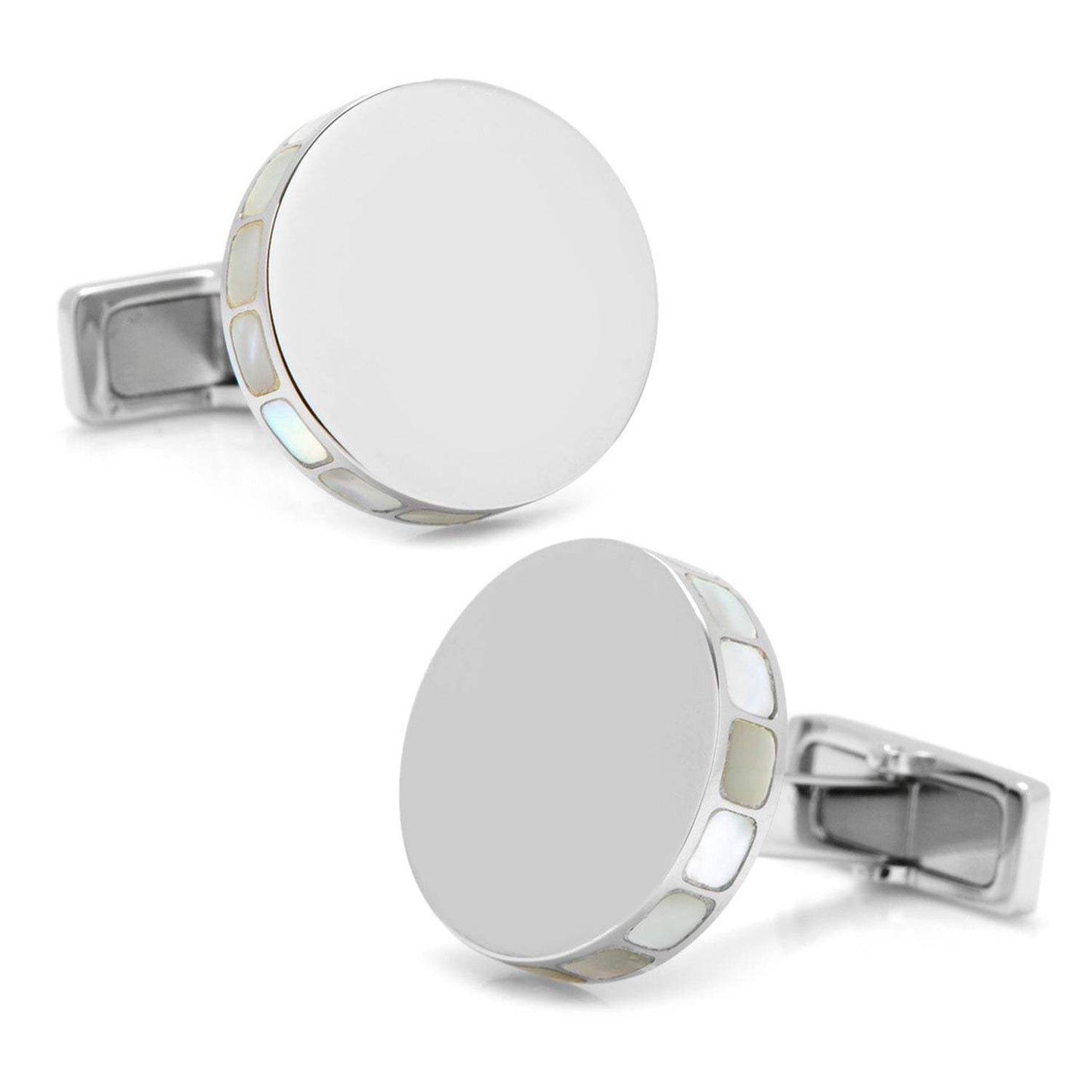 Stainless Steel Mother of Pearl Mosaic Engravable Cufflinks - Cufflinks.com - Flyclothing LLC
