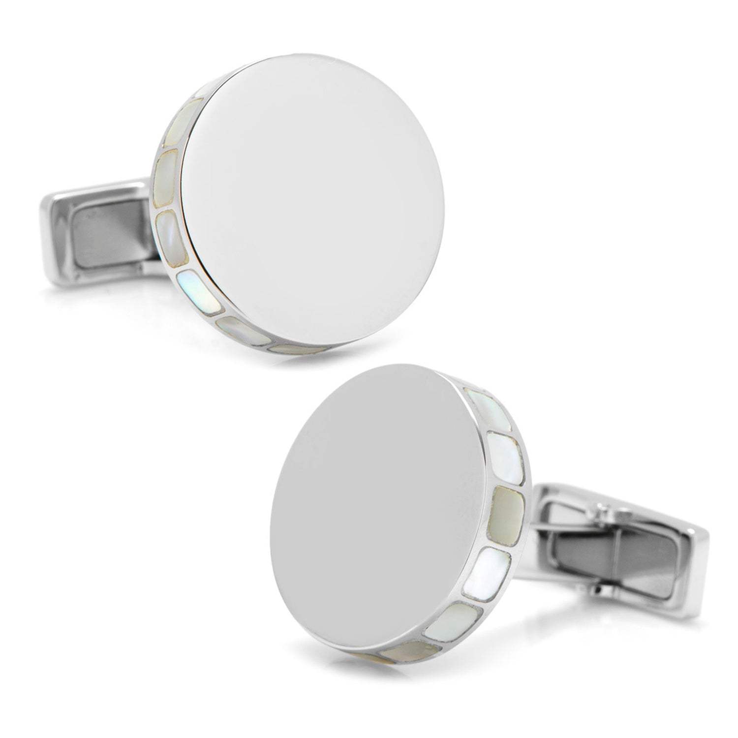 Stainless Steel Mother of Pearl Mosaic Engravable Cufflinks - Cufflinks.com - Flyclothing LLC
