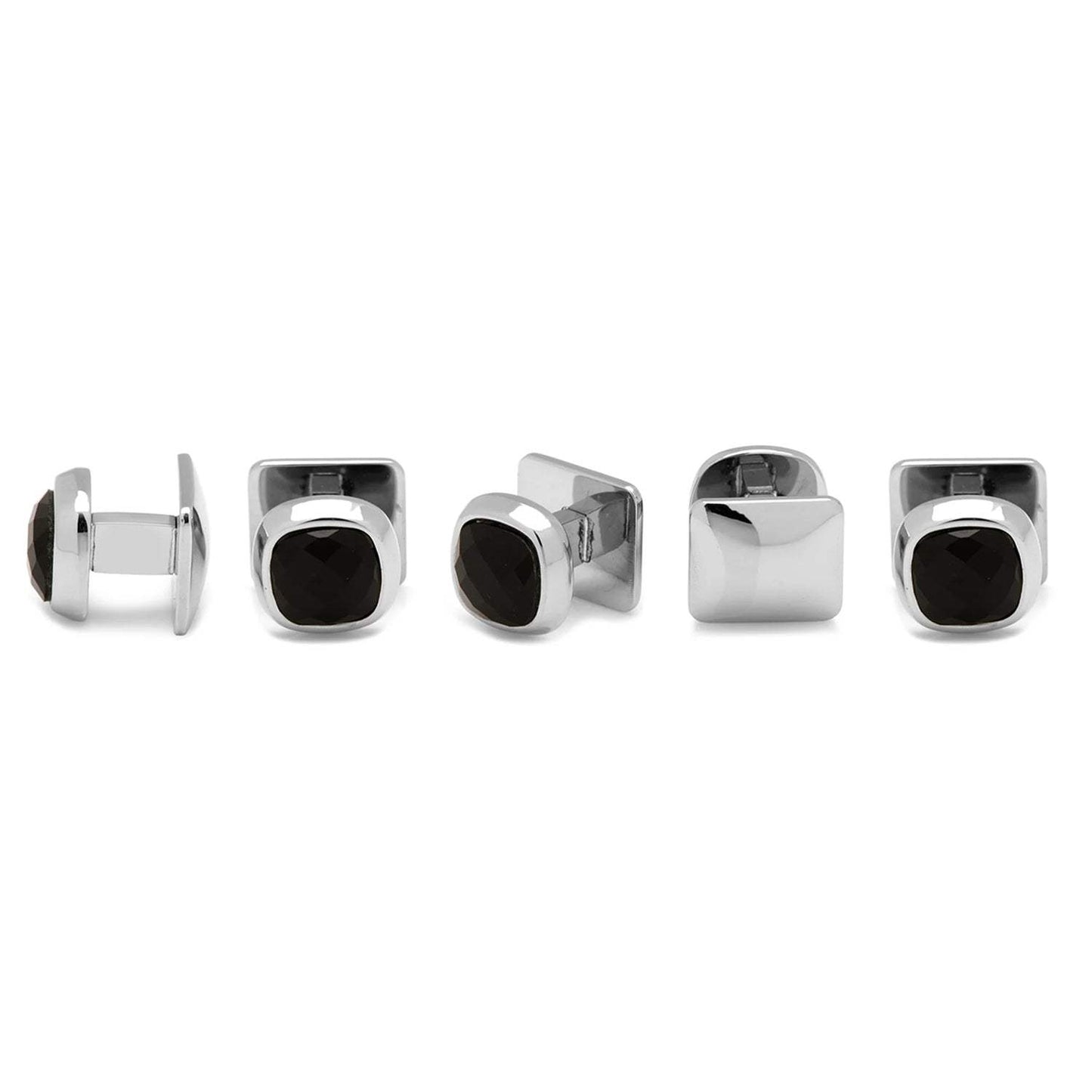 Faceted Onyx Cushion Stainless Steel 5-Stud Set - Cufflinks.com - Flyclothing LLC
