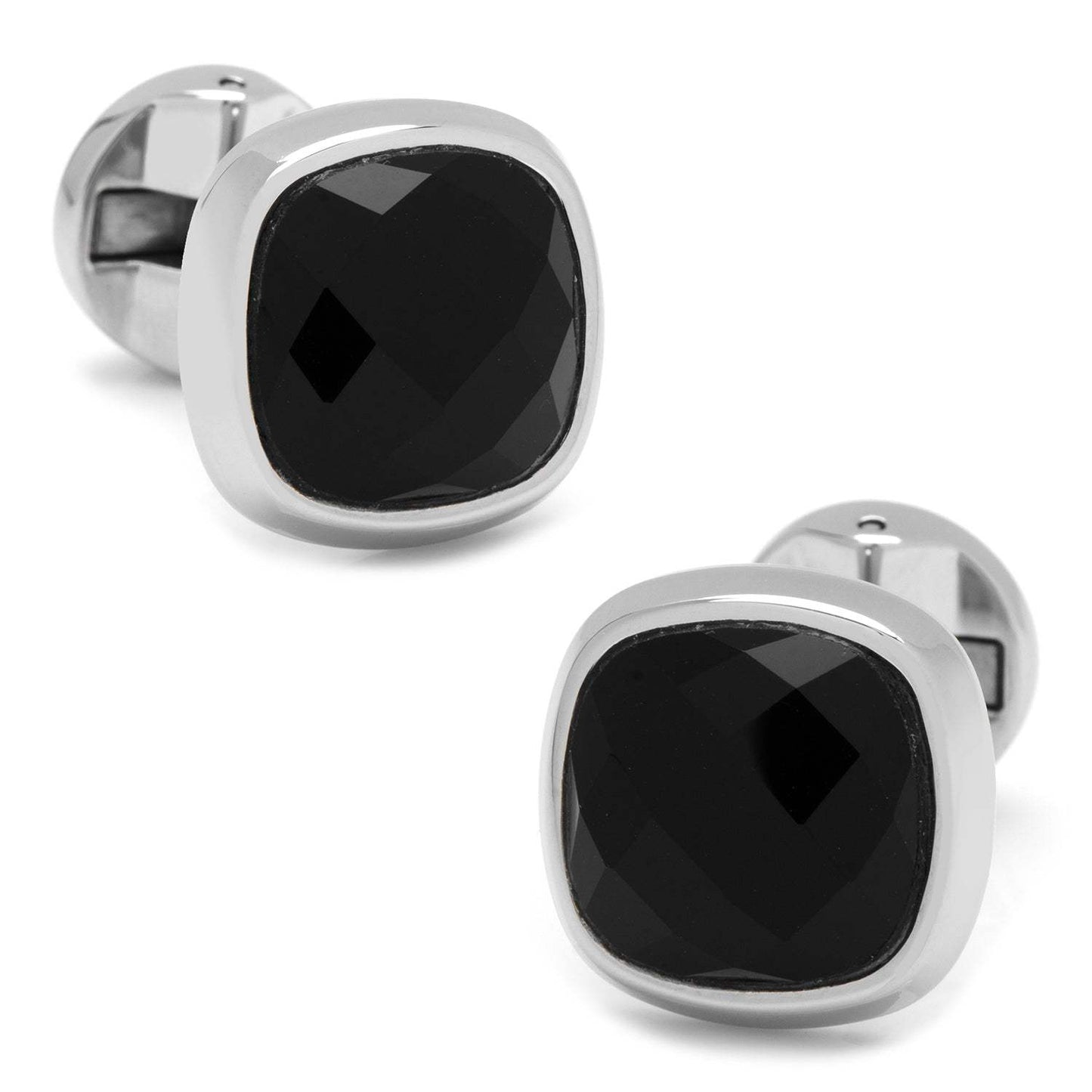 Faceted Onyx Cushion Stainless Steel 5-Stud Set - Cufflinks.com - Flyclothing LLC
