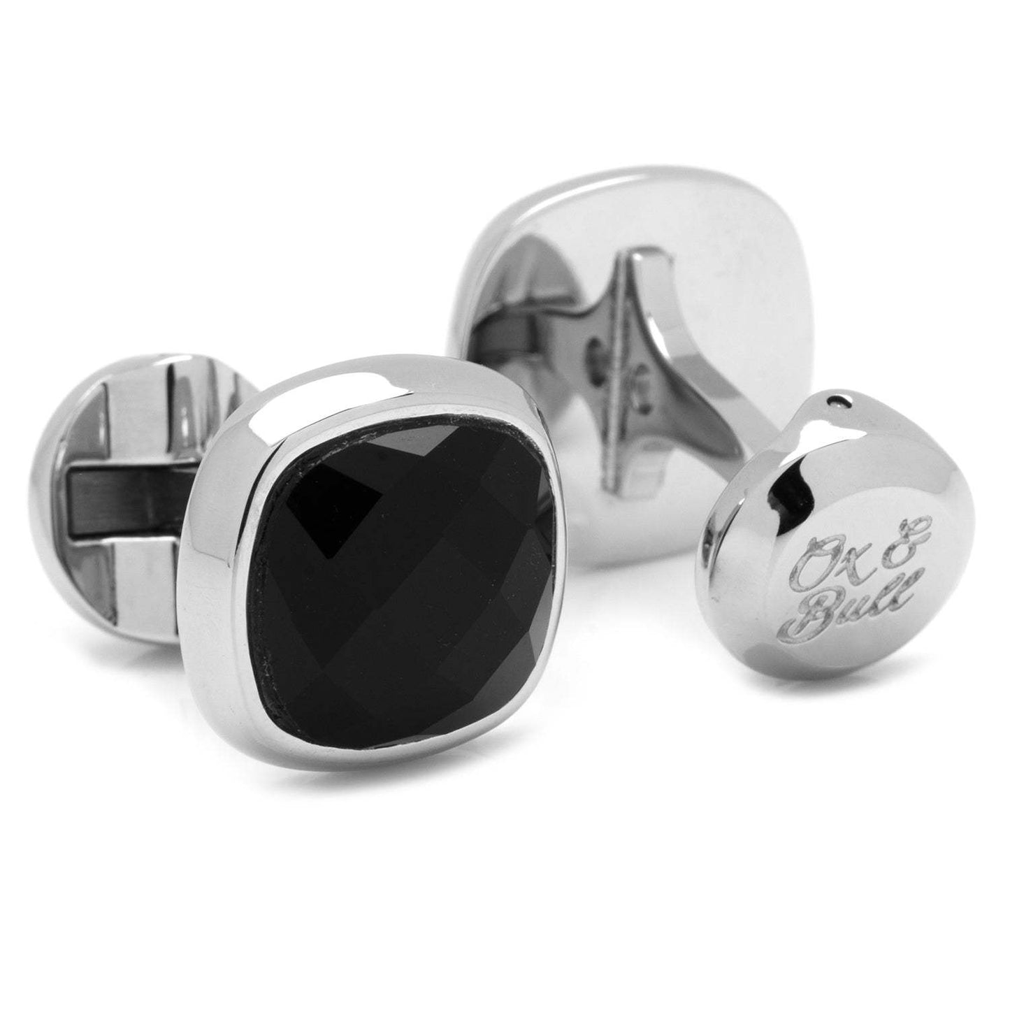 Faceted Onyx Cushion Stainless Steel 5-Stud Set - Cufflinks.com - Flyclothing LLC