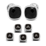 Faceted Onyx Cushion Stainless Steel 5-Stud Set - Cufflinks.com - Flyclothing LLC