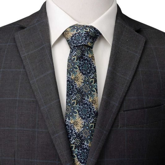 Kaleido Floral Navy Tan Accented Men's Tie - Cufflinks.com - Flyclothing LLC