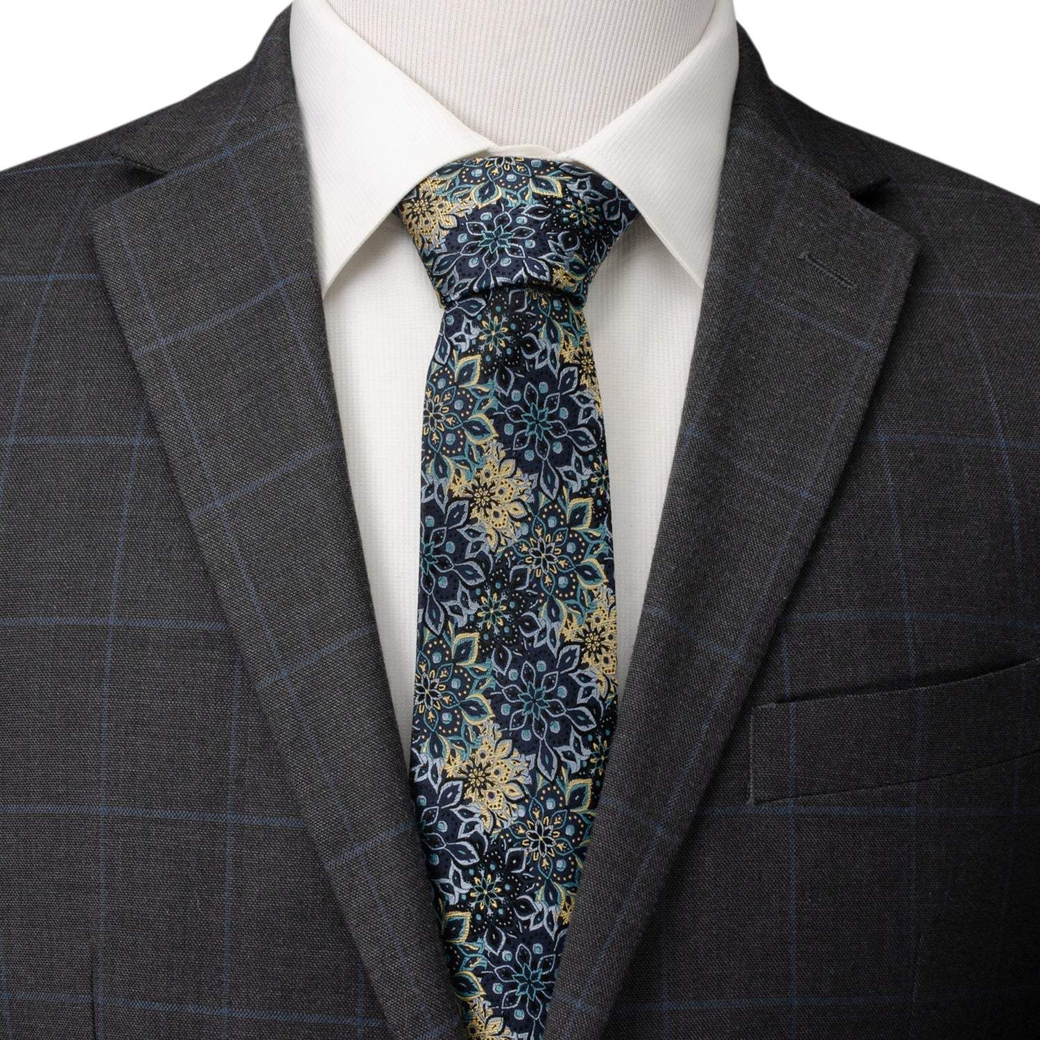 Kaleido Floral Navy Tan Accented Men's Tie - Cufflinks.com - Flyclothing LLC