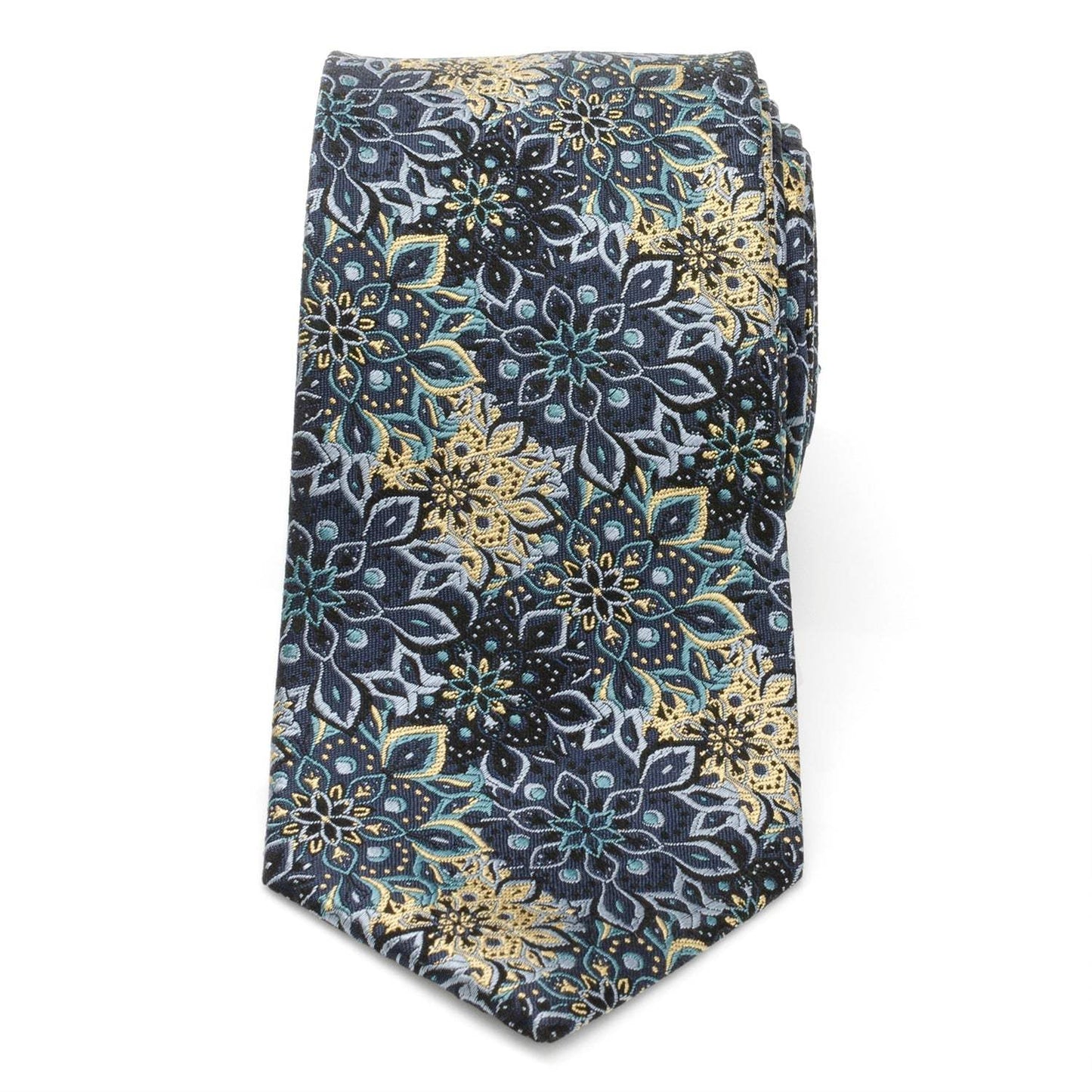 Kaleido Floral Navy Tan Accented Men's Tie - Cufflinks.com - Flyclothing LLC