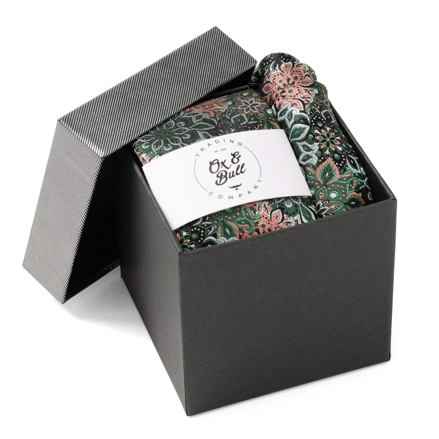 Green Floral Tie and Pocket Square Gift Set - Cufflinks.com - Flyclothing LLC