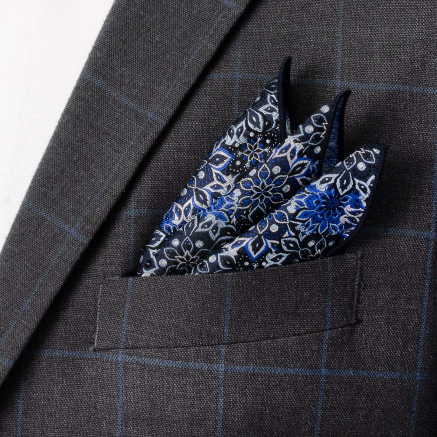 Navy Floral Pocket Square - Cufflinks.com - Flyclothing LLC