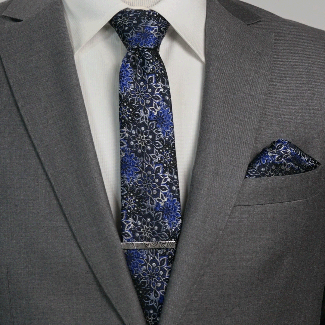 Navy Floral Pocket Square - Cufflinks.com - Flyclothing LLC