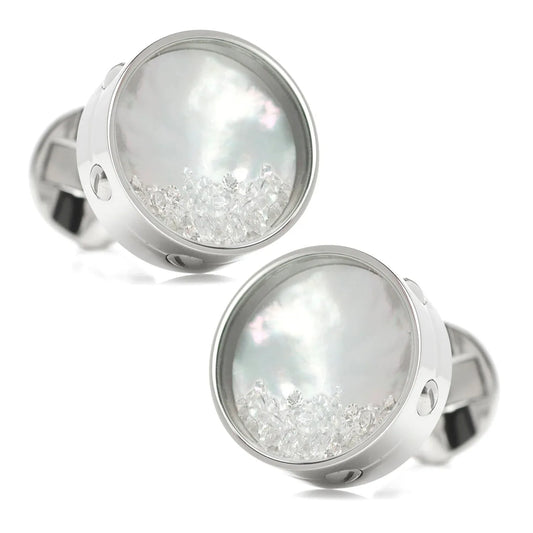 Mother of Pearl Floating Crystals Cufflinks - Cufflinks.com - Flyclothing LLC