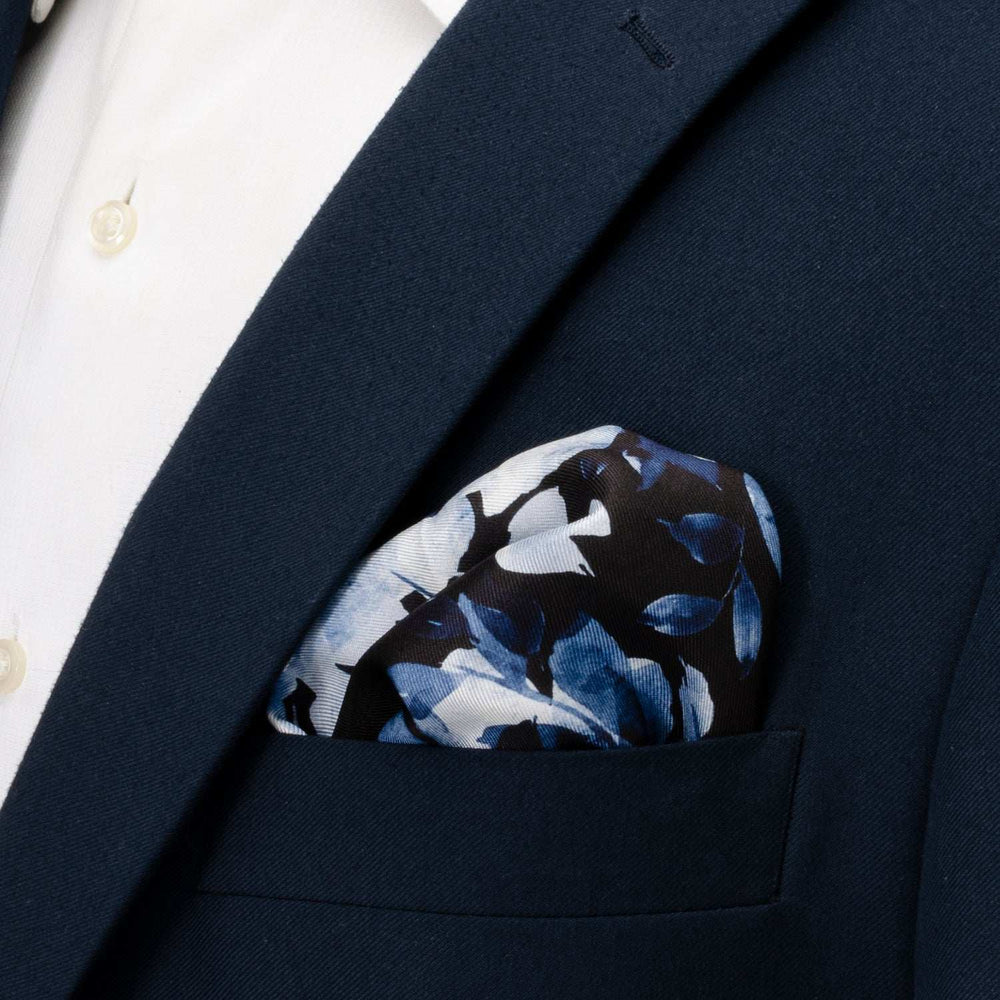 Painted Floral Blue Necktie and Pocket Square Gift Set - Cufflinks.com - Flyclothing LLC