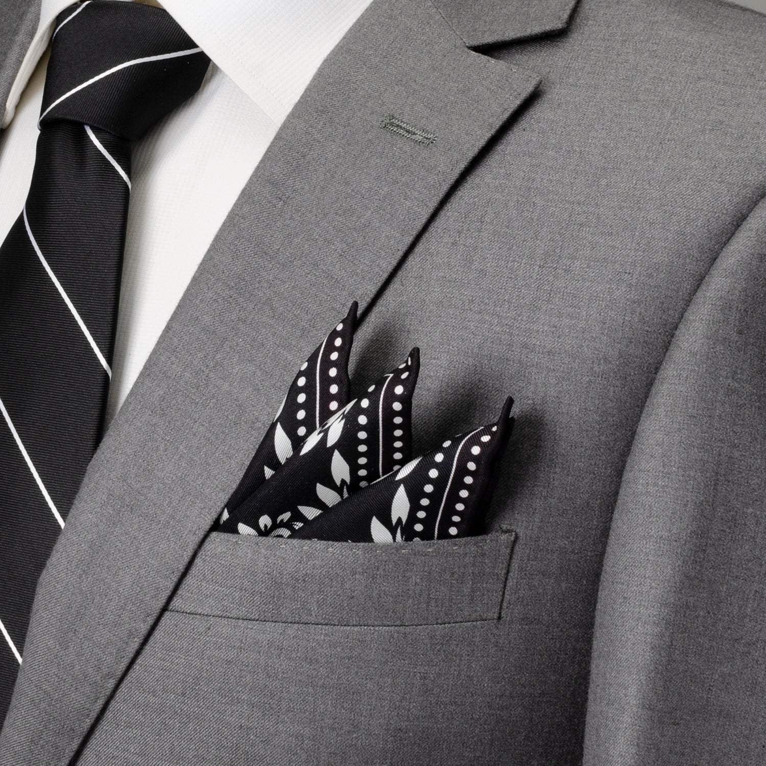 Black/White Men's Silk Pocket Square - Cufflinks.com - Flyclothing LLC