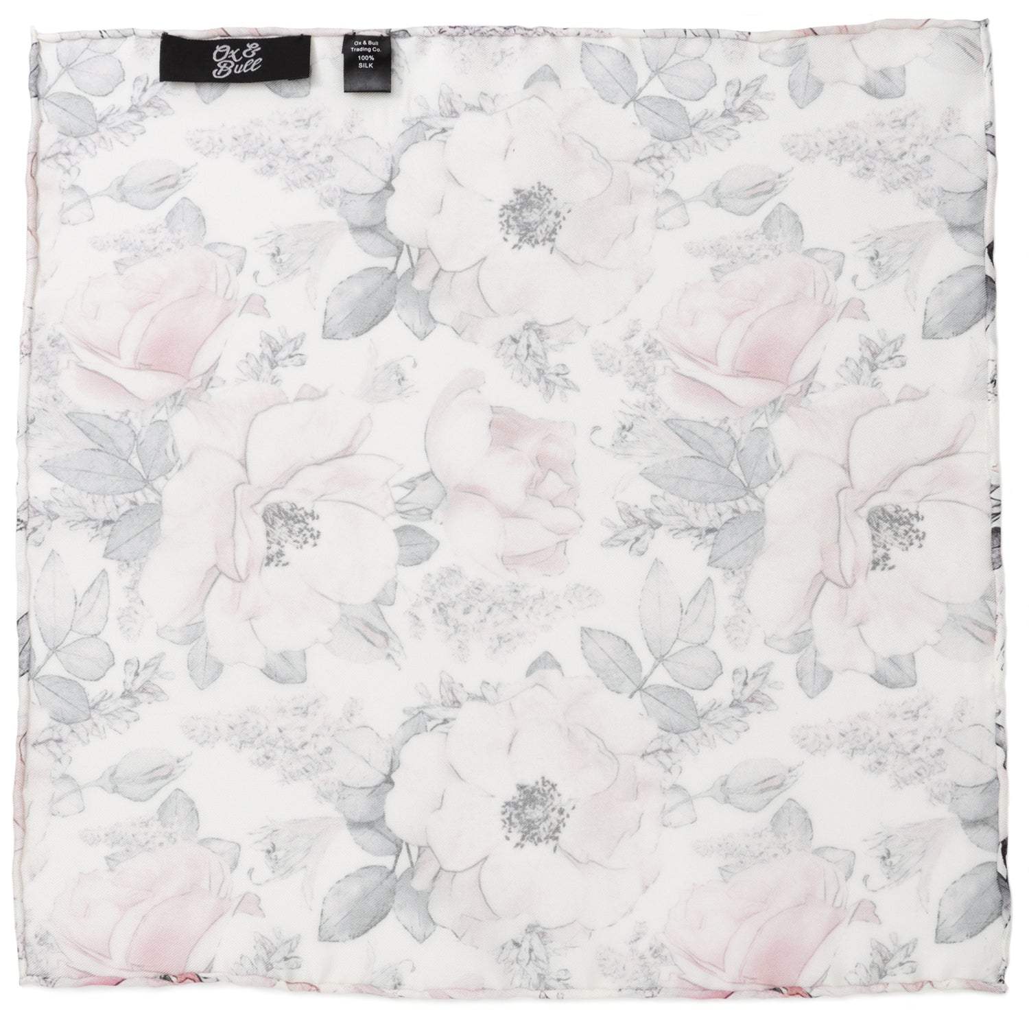 Painted Floral Gray Necktie and Pocket Square Gift Set - Cufflinks.com - Flyclothing LLC