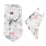 Painted Floral Gray Necktie and Pocket Square Gift Set