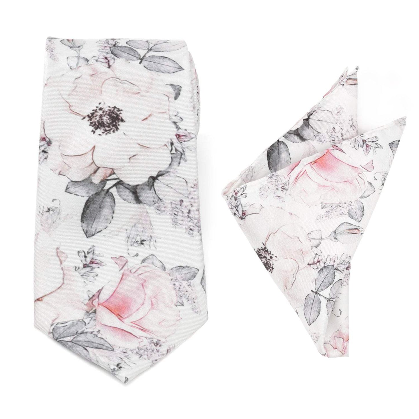 Painted Floral Gray Necktie and Pocket Square Gift Set - Cufflinks.com - Flyclothing LLC