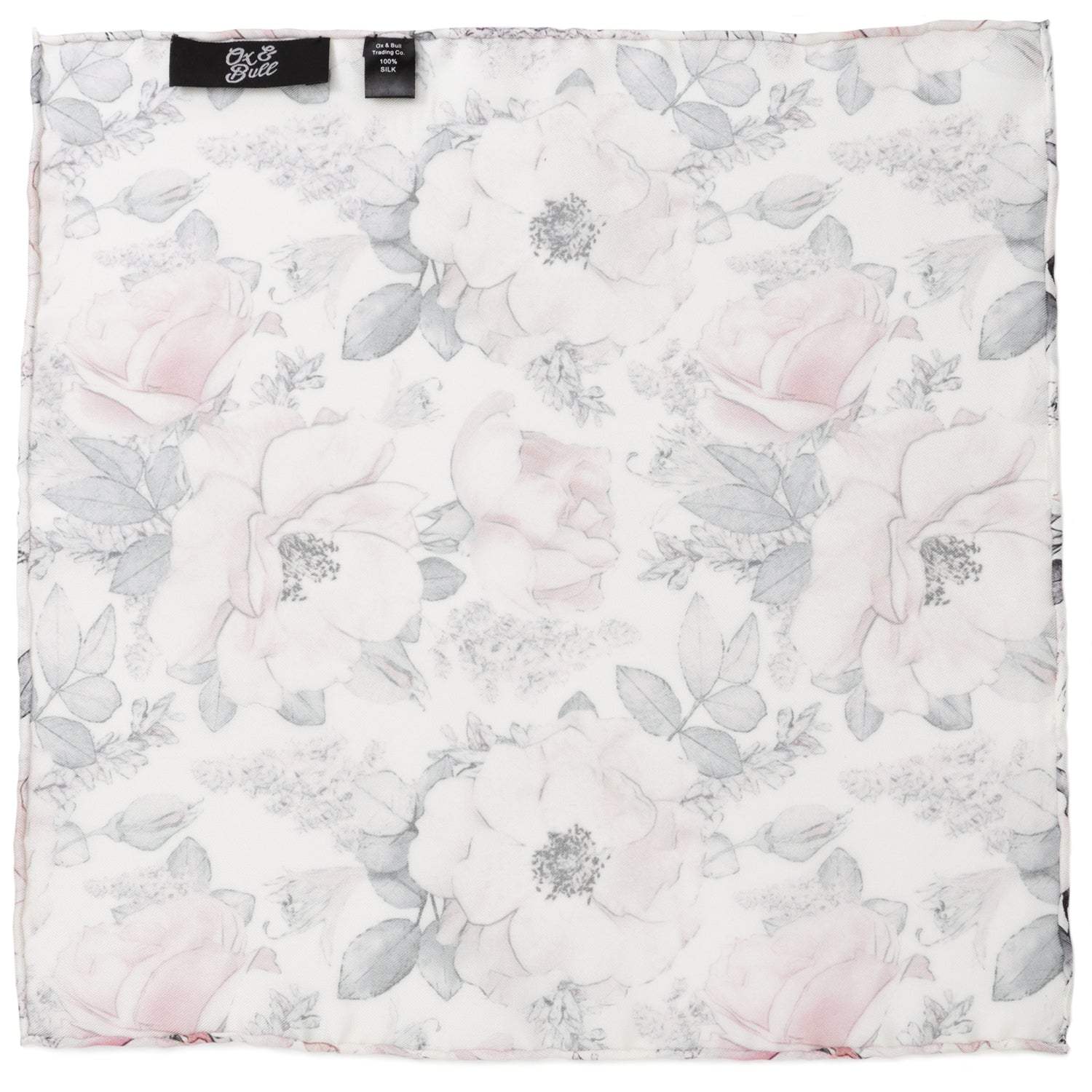 Painted Floral Gray Pocket Square - Cufflinks.com - Flyclothing LLC