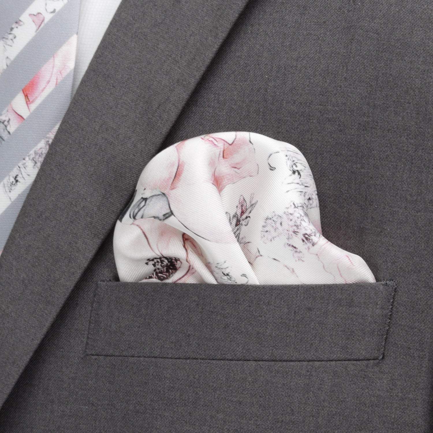 Painted Floral Gray Pocket Square - Cufflinks.com - Flyclothing LLC
