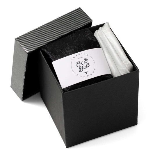 Black Floral Tie and Pocket Square Gift Set - Cufflinks.com - Flyclothing LLC