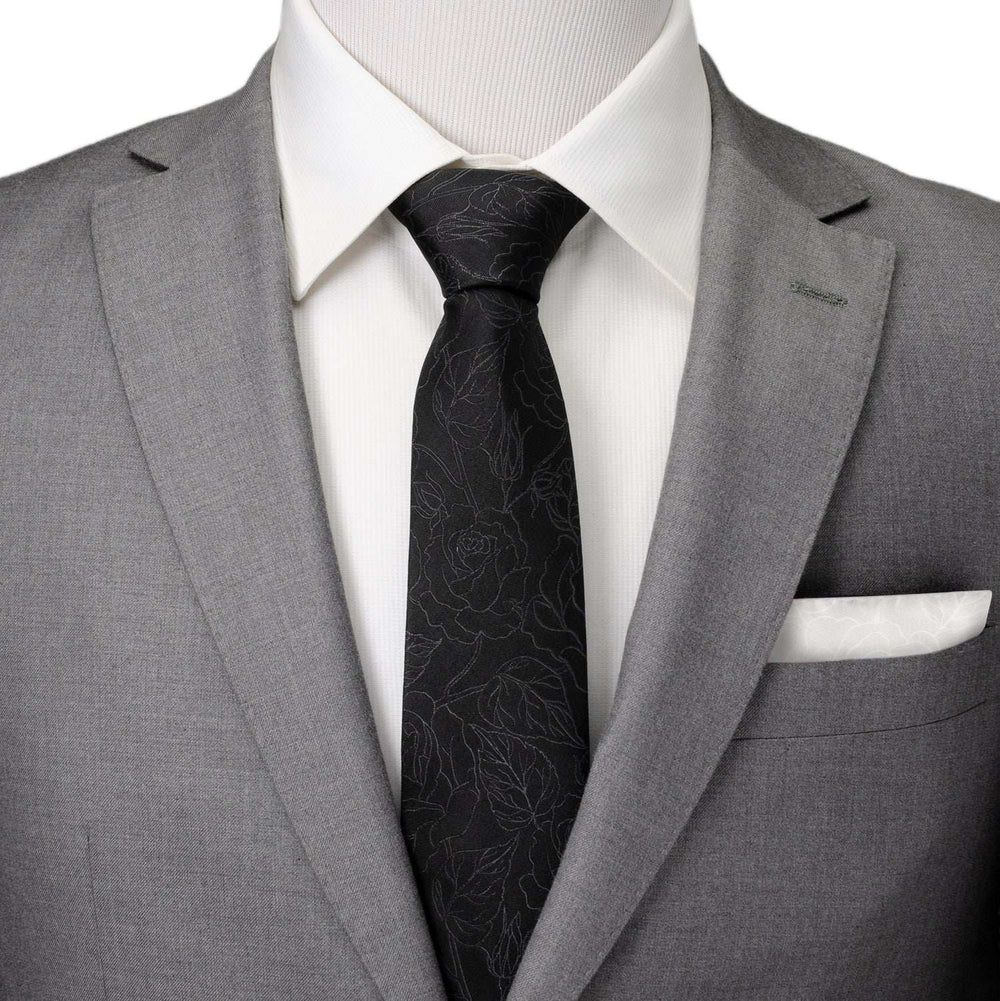 Black Floral Tie and Pocket Square Gift Set - Cufflinks.com - Flyclothing LLC