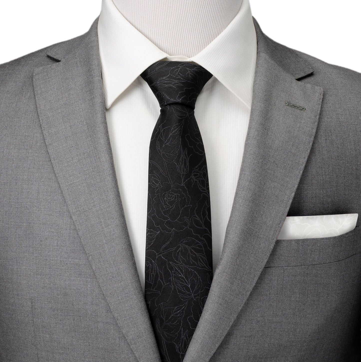 Black Floral Tie and Pocket Square Gift Set - Cufflinks.com - Flyclothing LLC