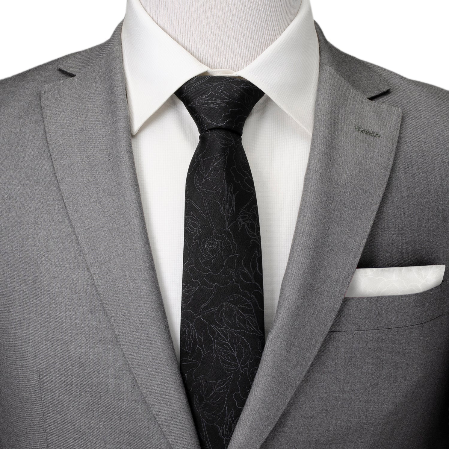 Black Floral Tie and Pocket Square Gift Set - Cufflinks.com - Flyclothing LLC