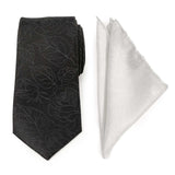 Black Floral Tie and Pocket Square Gift Set - Cufflinks.com - Flyclothing LLC