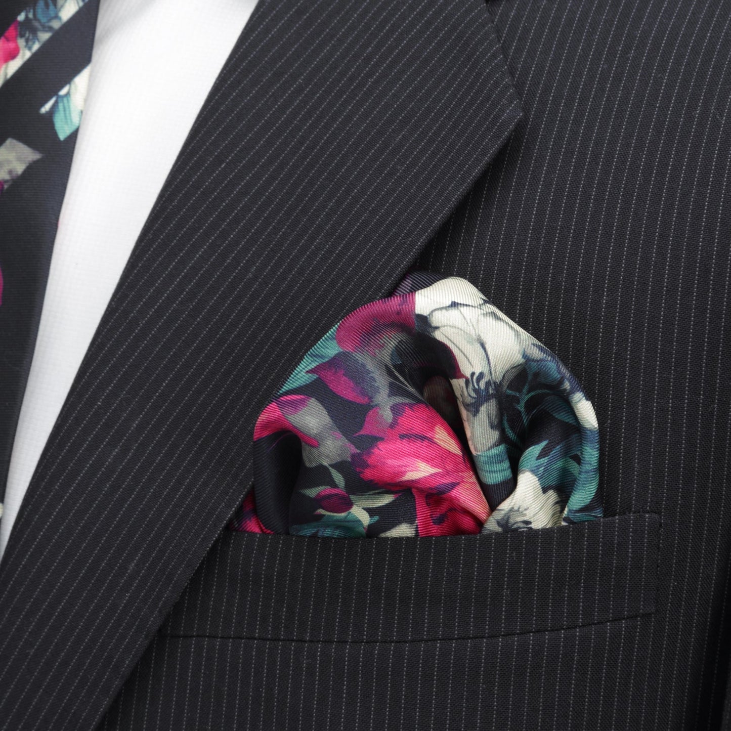 Painted Floral Navy Pocket Square - Cufflinks.com - Flyclothing LLC