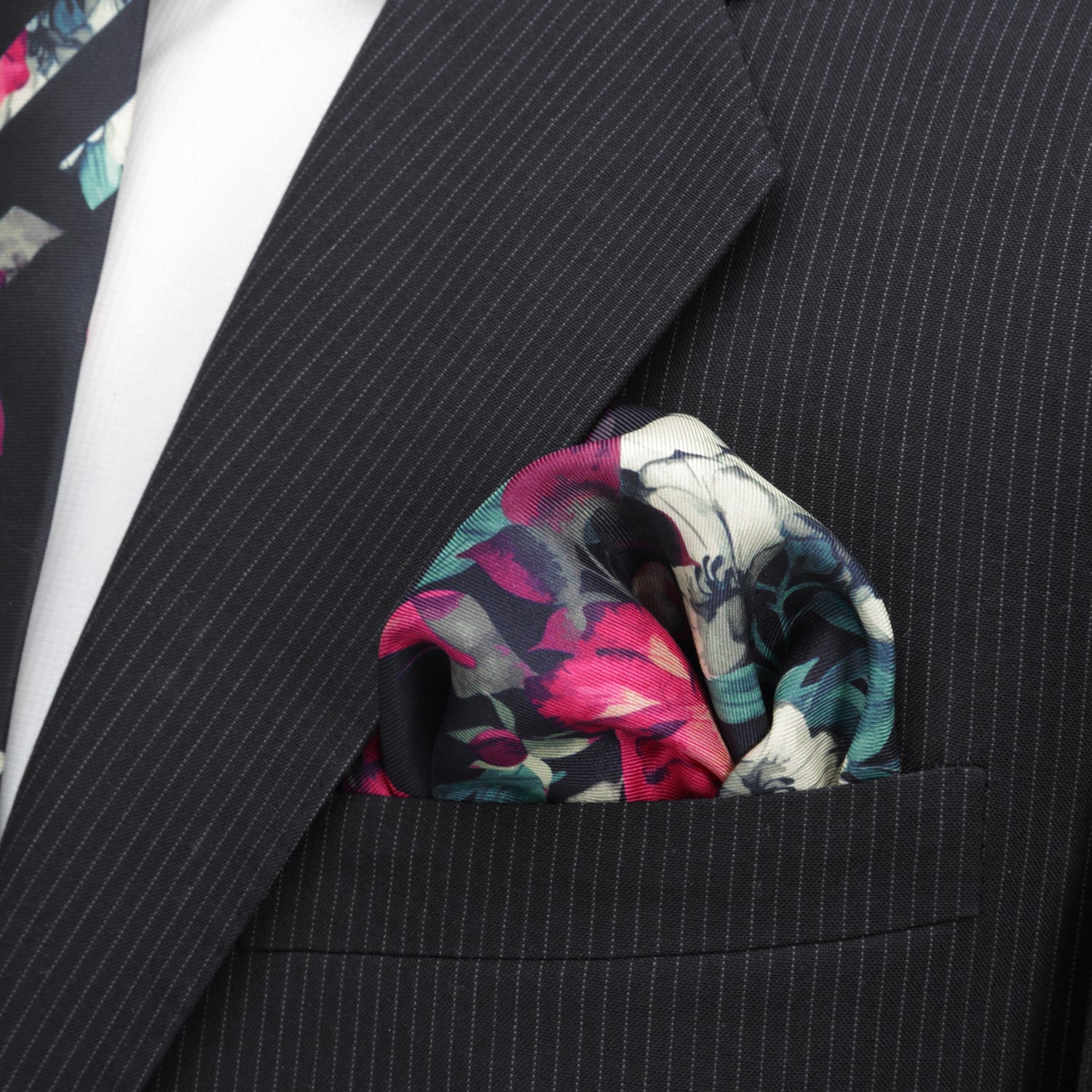 Painted Floral Navy Pocket Square - Cufflinks.com - Flyclothing LLC