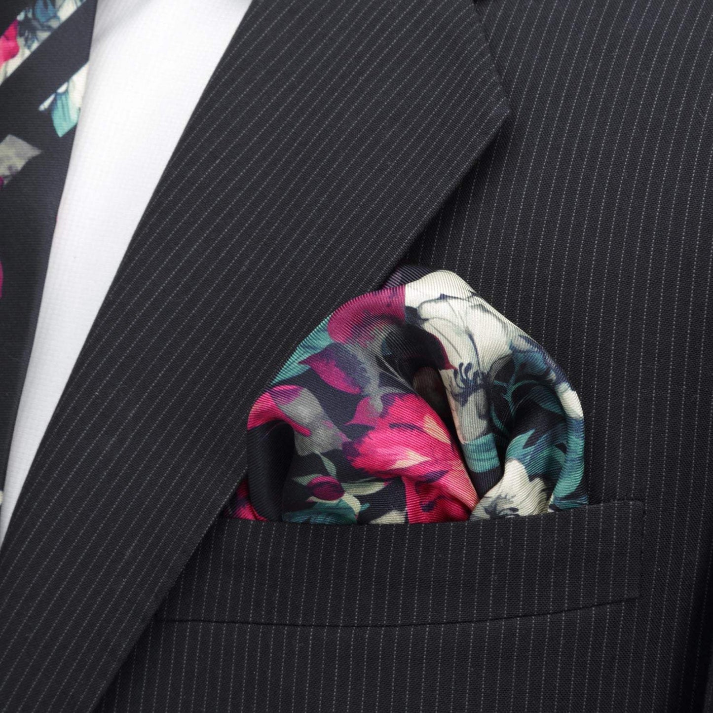Painted Floral Navy Pocket Square - Cufflinks.com - Flyclothing LLC