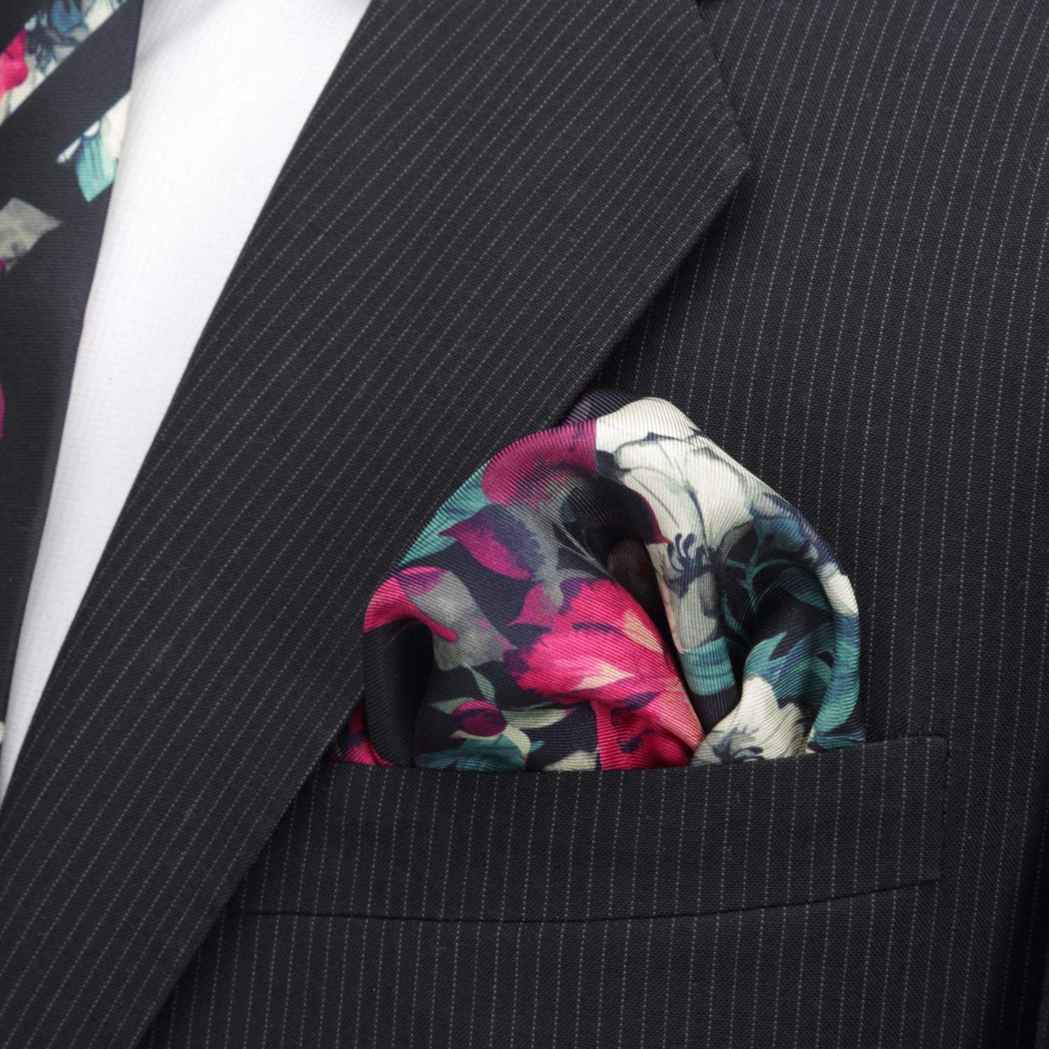 Painted Floral Navy Pocket Square - Cufflinks.com - Flyclothing LLC